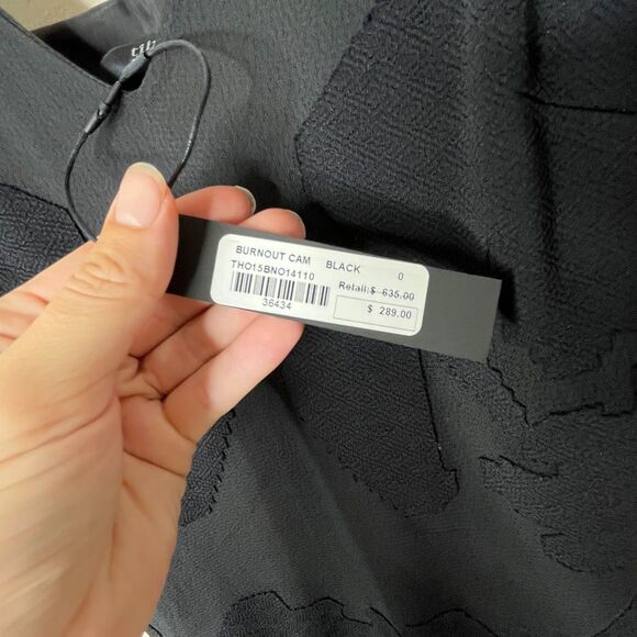 NWT Tibi New York V-Neck Silk Embroidered Black Sheath Dress Sz 0 Midi Ruffle - Picture 8 of 12